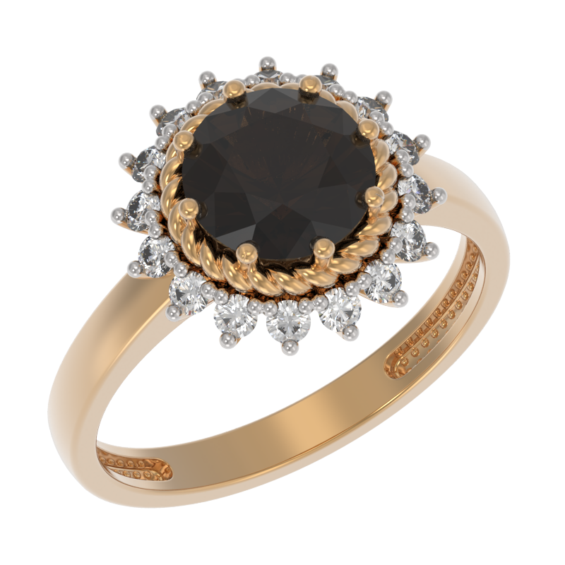 Кольцо из золота с камнем Раухтопаз, Фианит фото, цены