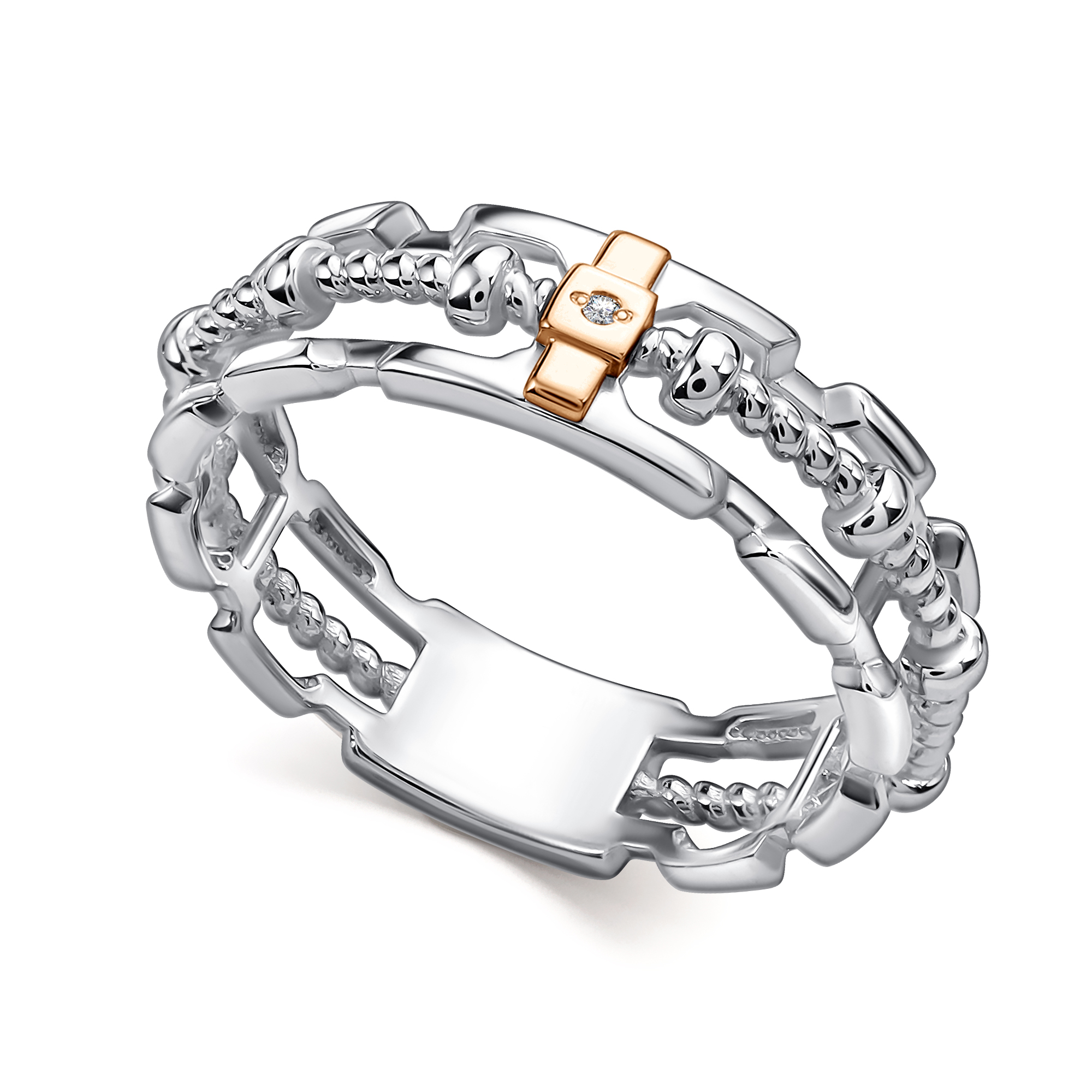 Кольцо из серебра с камнем Бриллиант, вставками золота фото, цены