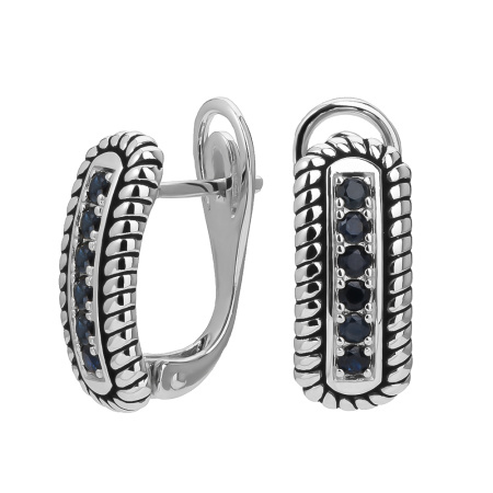 Серьги из серебра с камнем Сапфир фото, цены