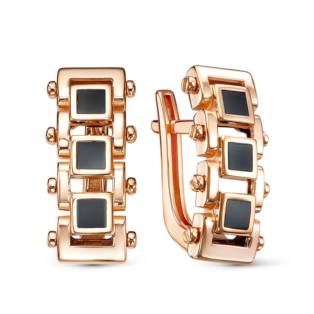 Серьги из золота с камнем Оникс фото, цены