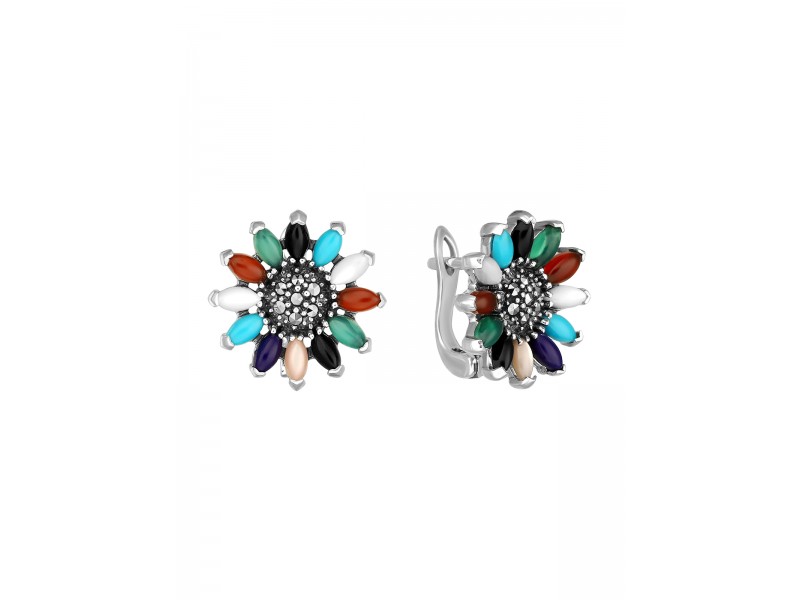 Серьги из серебра с камнем Гранат фото, цены