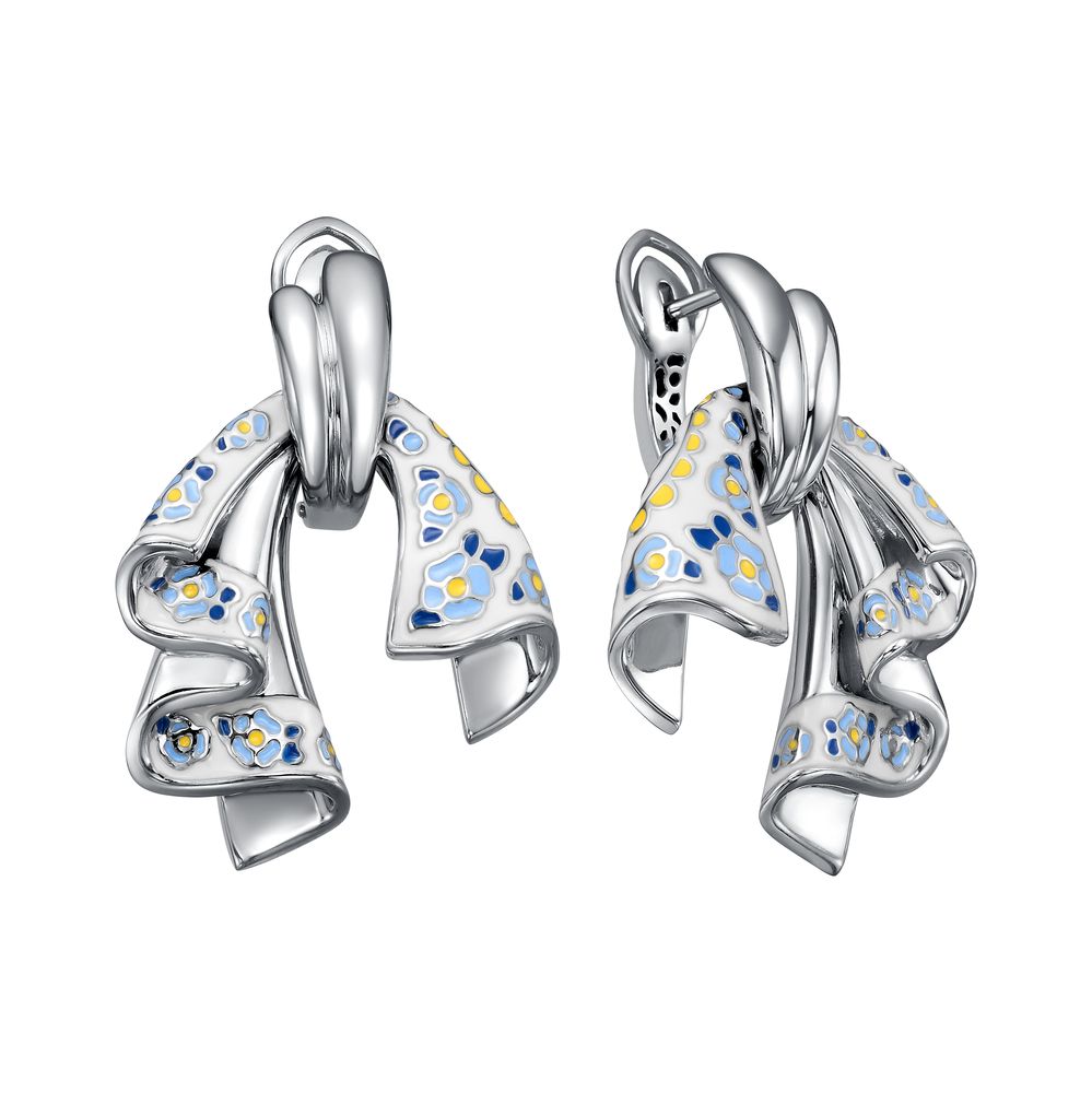 Серьги из серебра с камнем вставками эмали фото, цены