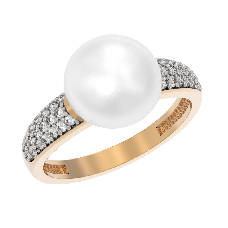 Кольцо из золота с камнем Жемчуг, Фианит фото, цены