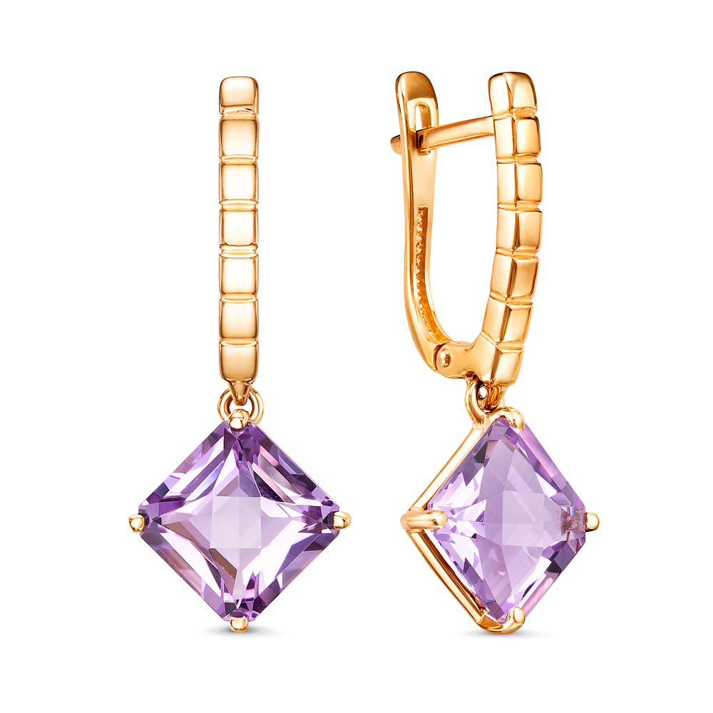 Серьги из золота с камнем аметист фото, цены