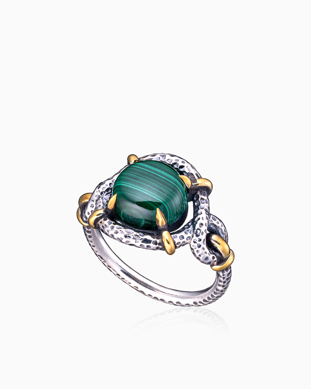 Кольцо из серебра с камнем Малахит фото, цены