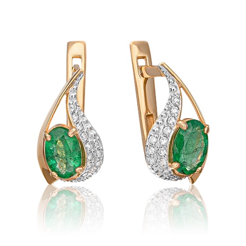 Серьги из золота с камнем Бриллиант, Изумруд фото, цены
