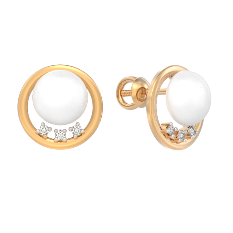 Пуссеты из золота с камнем Жемчуг, Фианит фото, цены