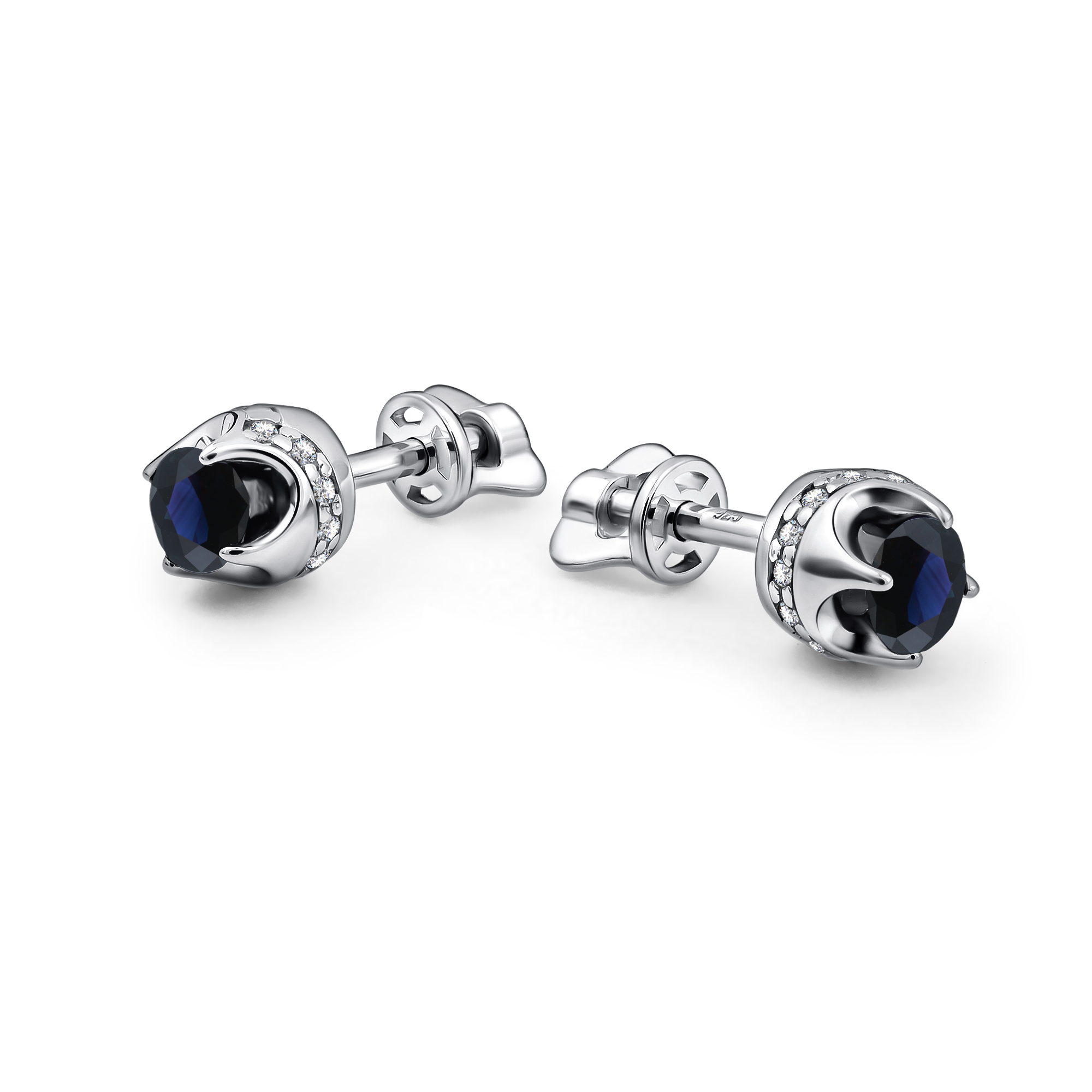 Серьги из серебра с камнем Фианит, Сапфир фото, цены