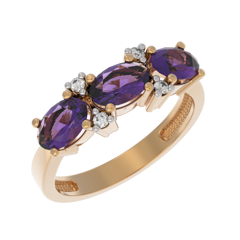 Кольцо из золота с камнем аметист, Фианит фото, цены