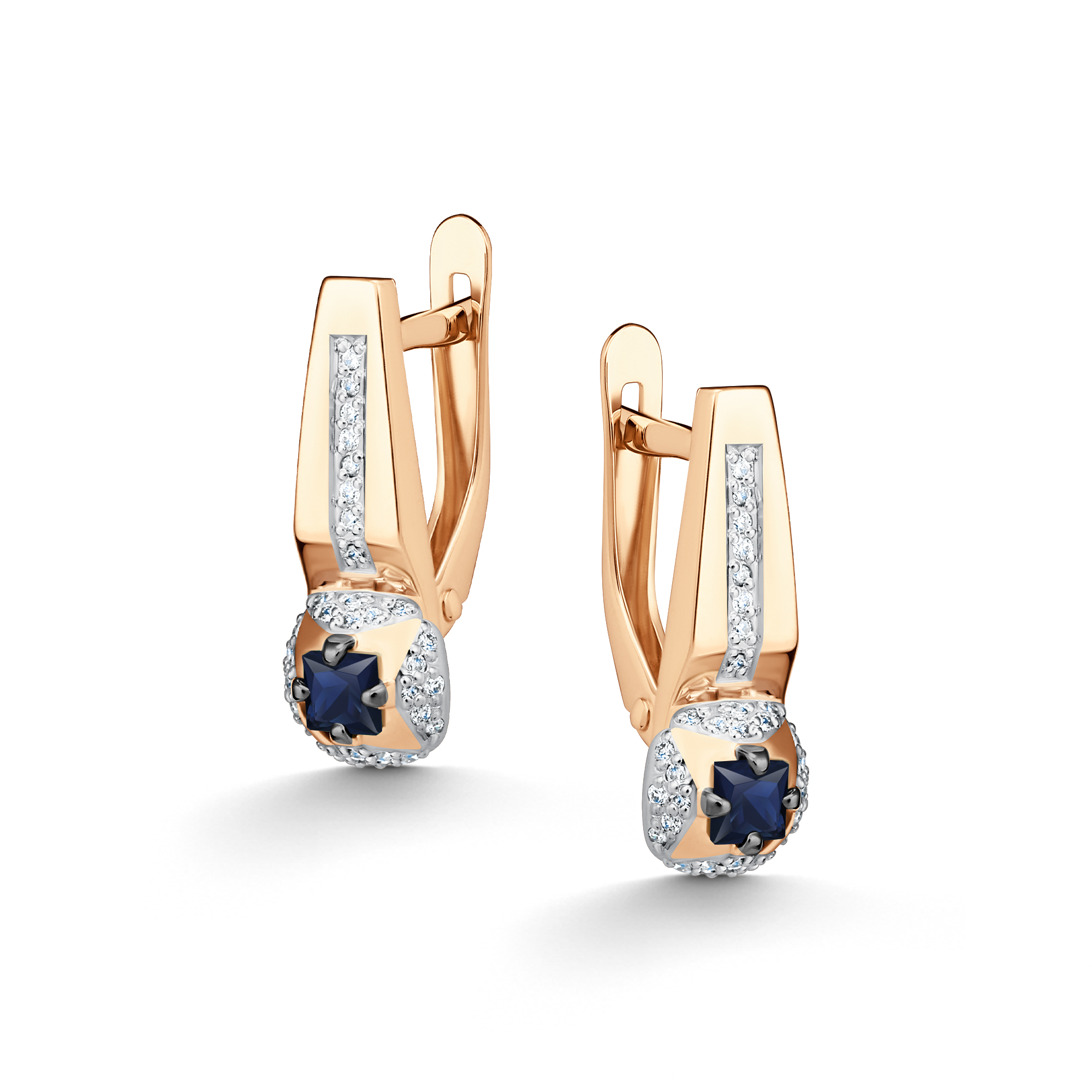 Серьги из золота с камнем Бриллиант, Сапфир фото, цены