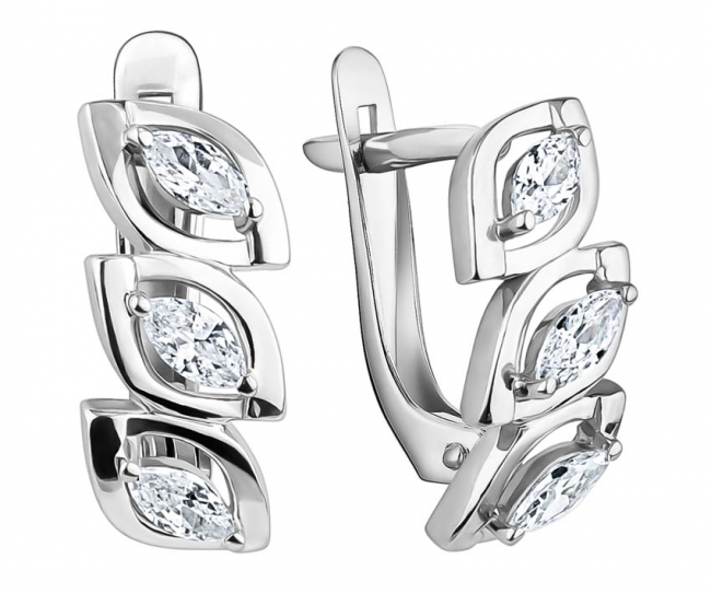 Серьги из серебра с камнем Фианит фото, цены