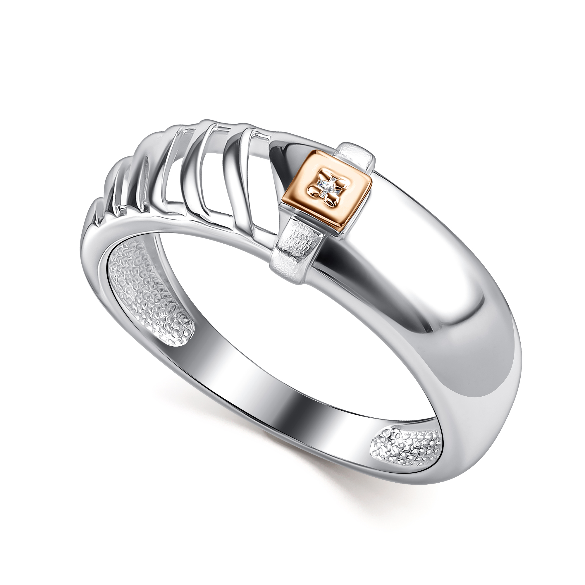 Кольцо из серебра с камнем Бриллиант, вставками золота фото, цены