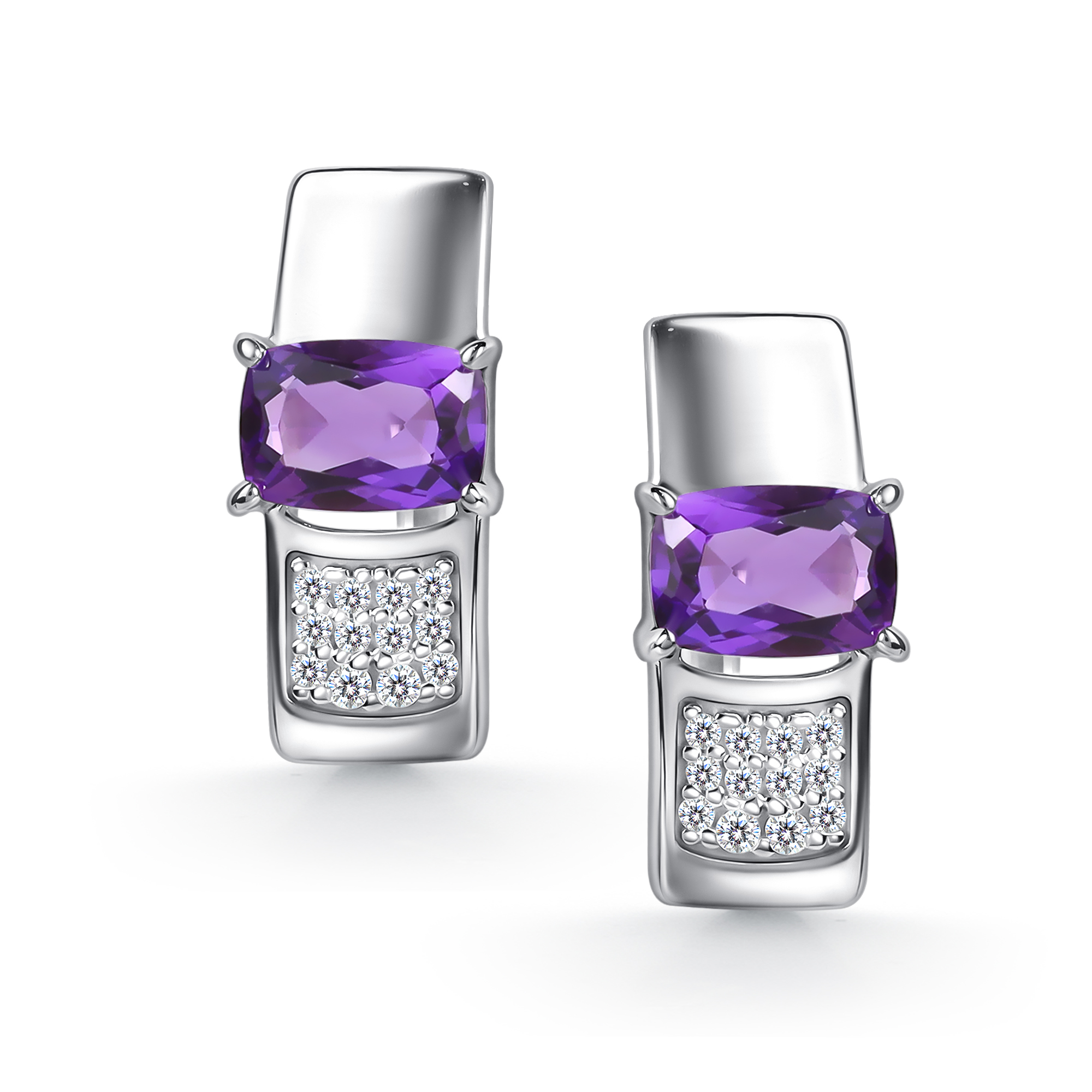 Серьги из серебра с камнем аметист, Фианит фото, цены