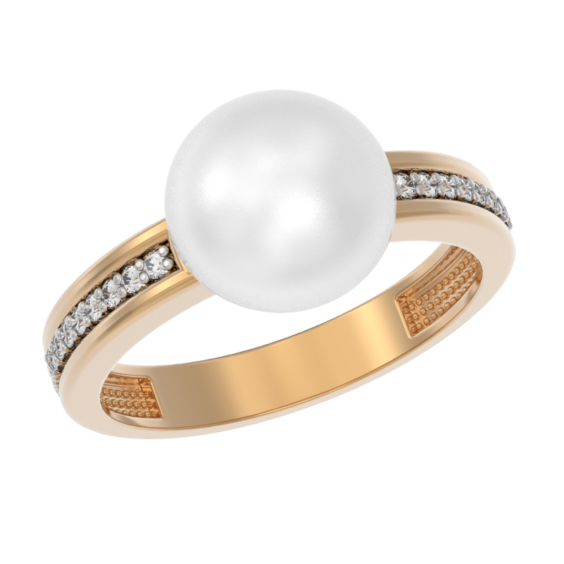 Кольцо из золота с камнем Жемчуг, Фианит фото, цены