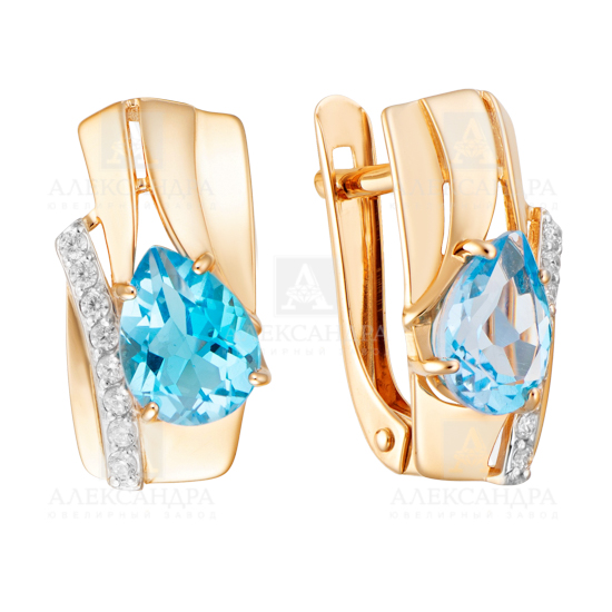 Серьги из золота с камнем Гранат, Фианит фото, цены