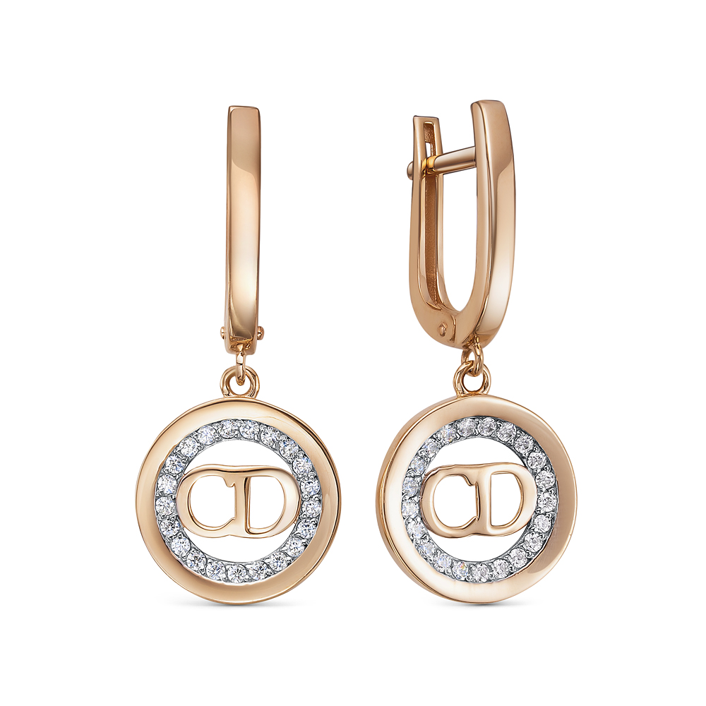 Серьги из золота с камнем Фианит фото, цены