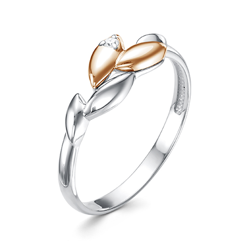 Кольцо из серебра с камнем Бриллиант, вставками золота фото, цены