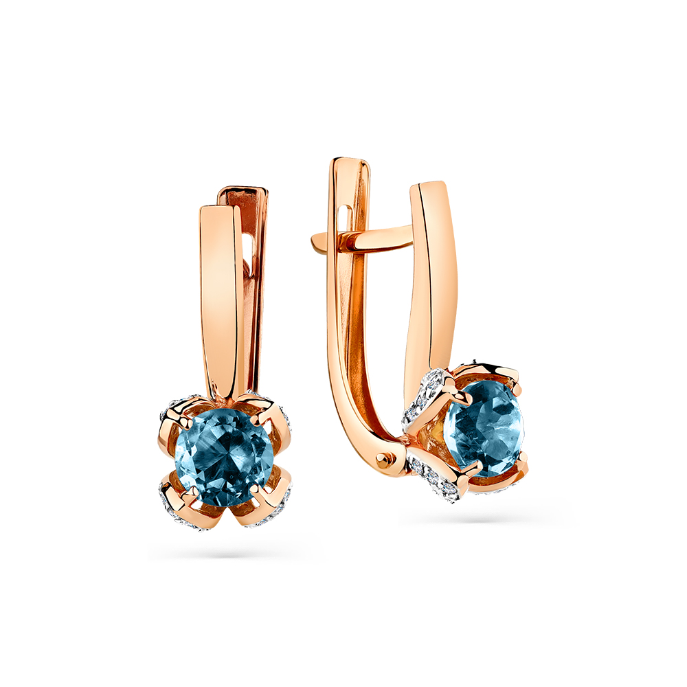 Серьги из золота с камнем Лондон топаз, Фианит фото, цены