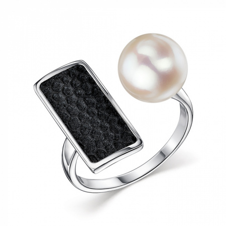 Кольцо из серебра с камнем Жемчуг, вставками эмали фото, цены