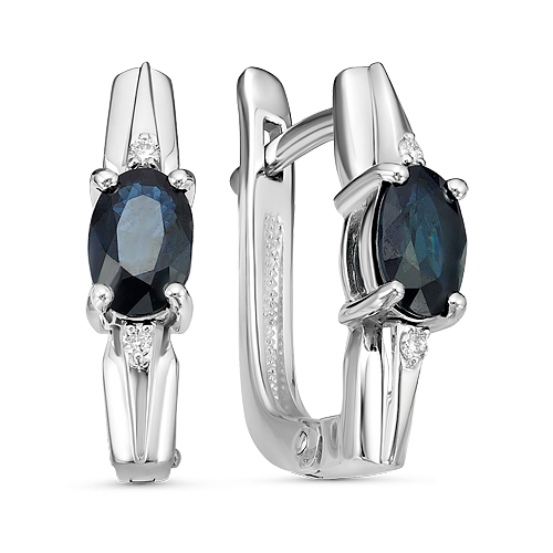 Серьги из золота с камнем Бриллиант, Сапфир фото, цены