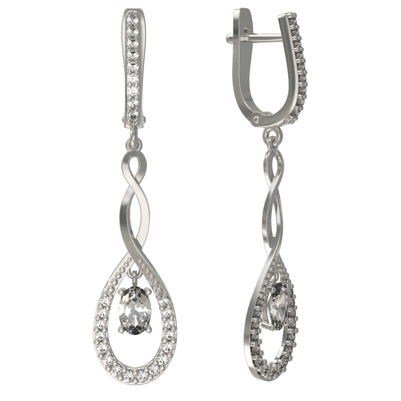 Серьги из серебра с камнем Фианит фото, цены