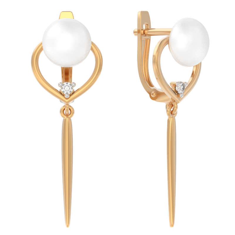 Серьги из золота с камнем Жемчуг, Фианит фото, цены