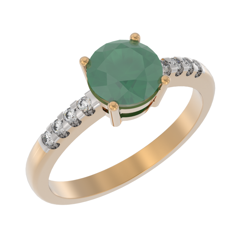 Кольцо из золота с камнем Фианит, Агат зел. фото, цены