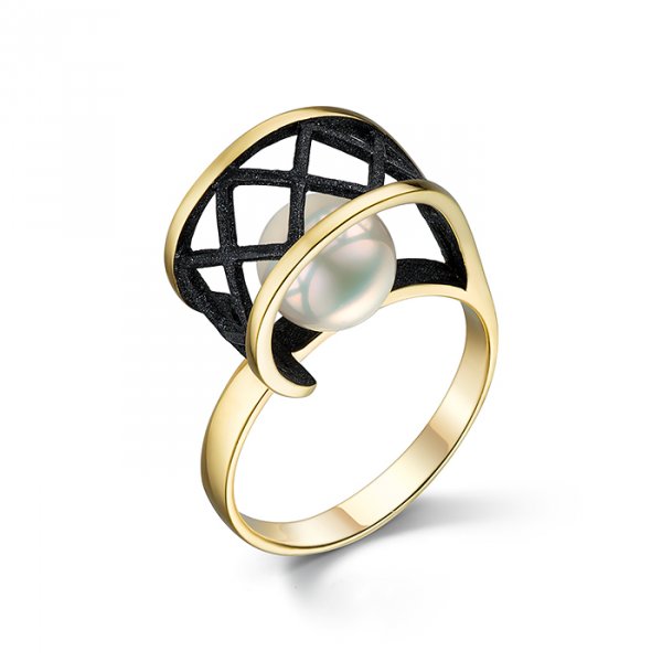 Кольцо из серебра с камнем Жемчуг, вставками эмали фото, цены