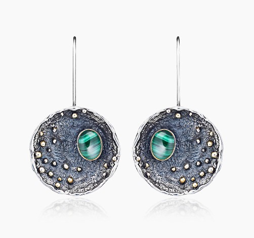 Серьги из серебра с камнем Малахит фото, цены