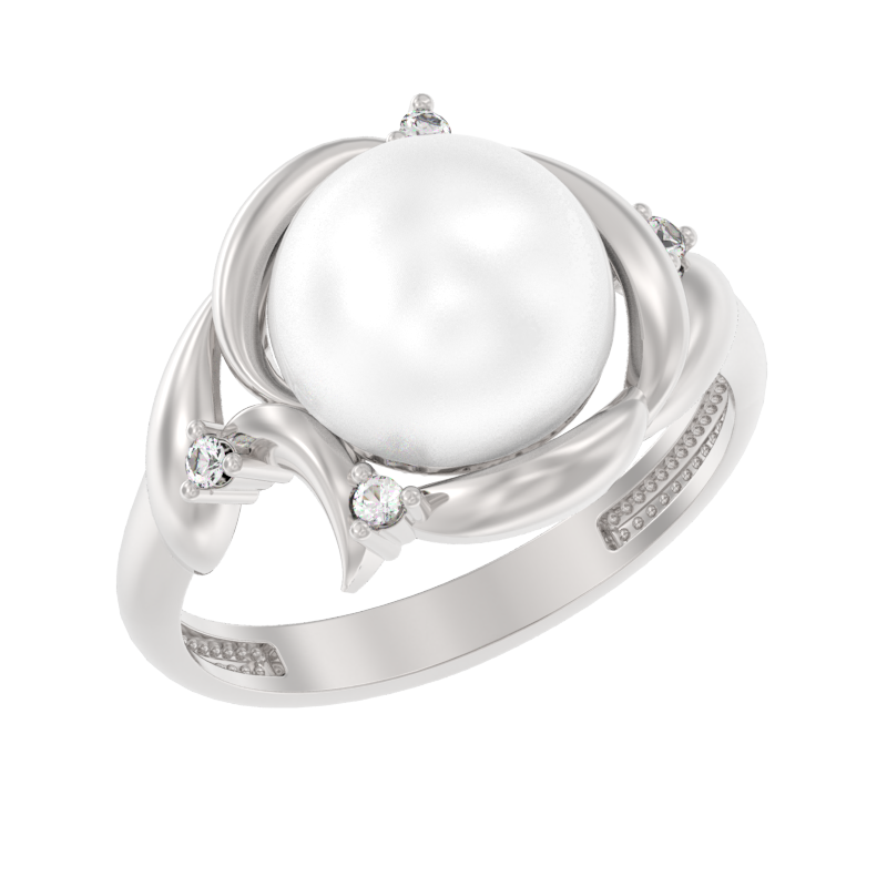 Кольцо из серебра с камнем Жемчуг, Фианит фото, цены