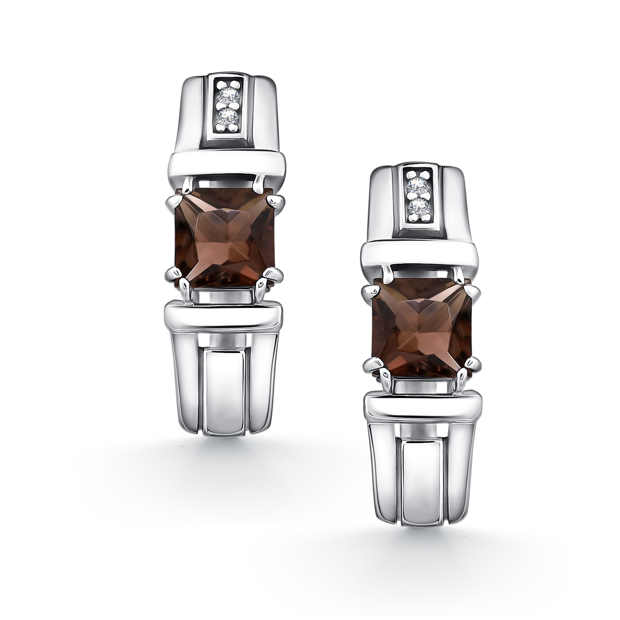 Серьги из серебра с камнем Раухтопаз, Фианит фото, цены