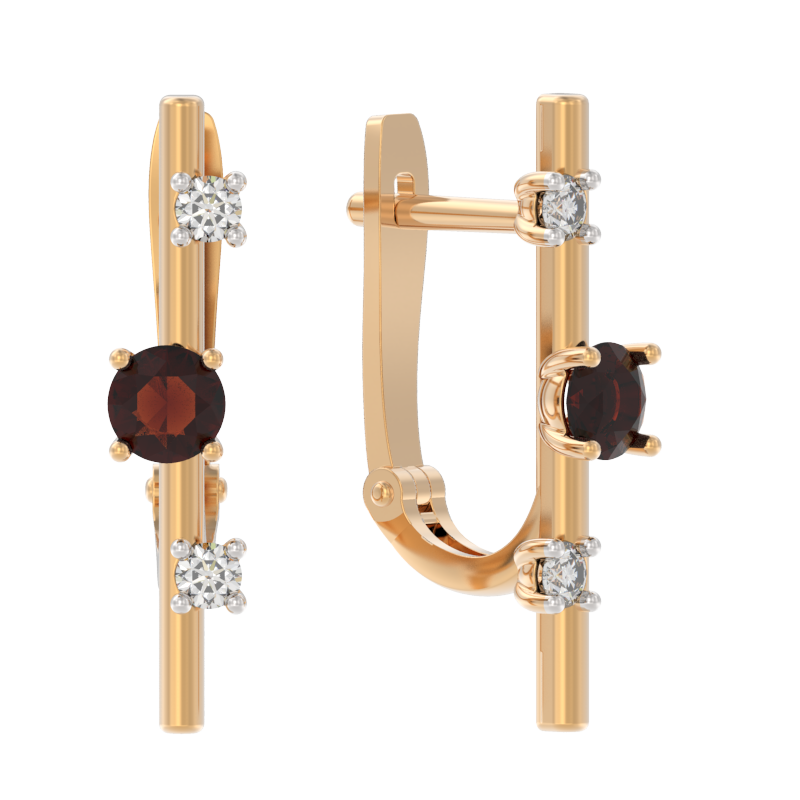 Серьги из золота с камнем Гранат, Фианит фото, цены