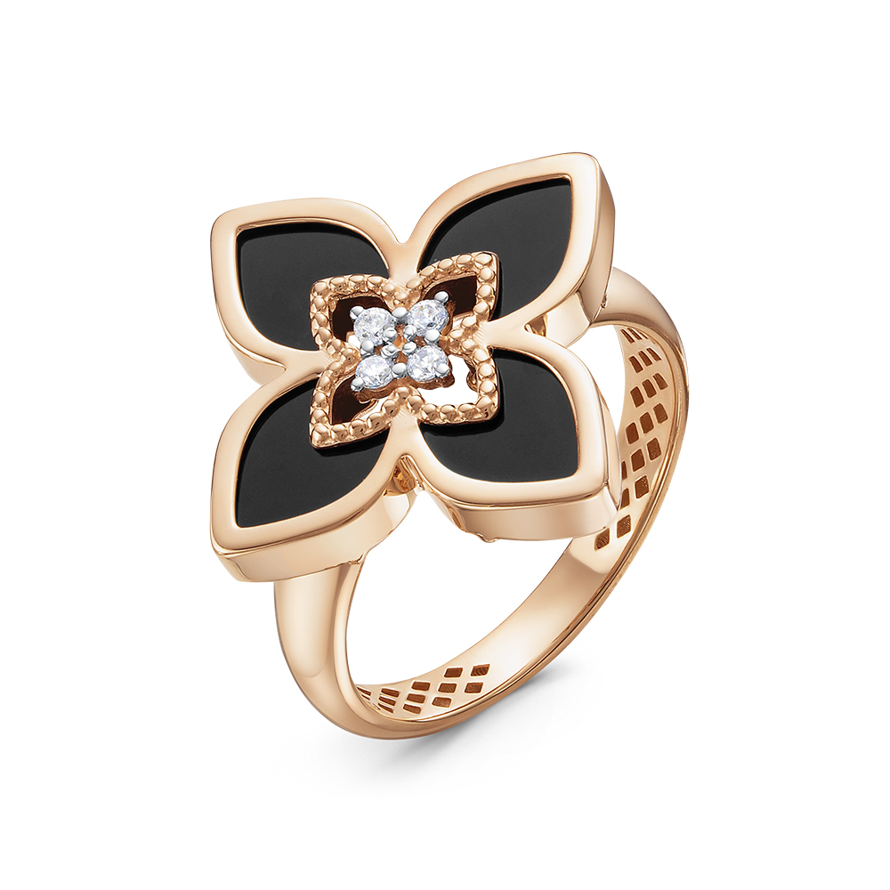 Кольцо из золота с камнем Фианит, Оникс фото, цены