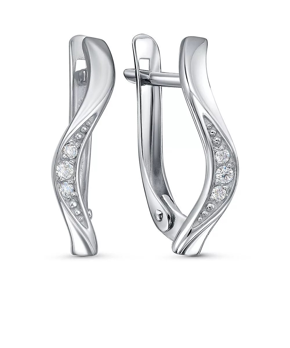 Серьги из серебра с камнем Фианит фото, цены