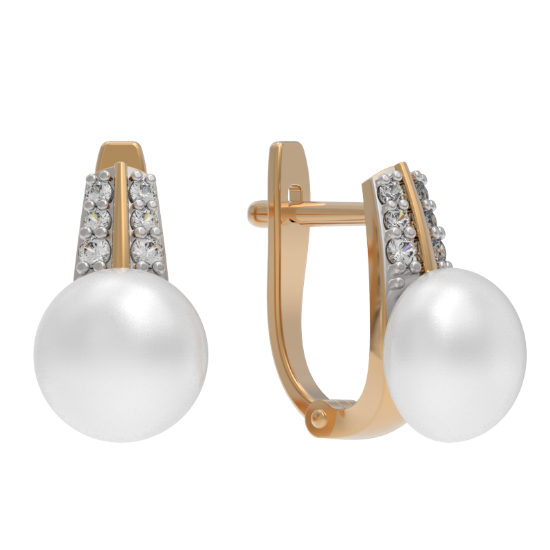 Серьги из золота с камнем Жемчуг, Фианит фото, цены