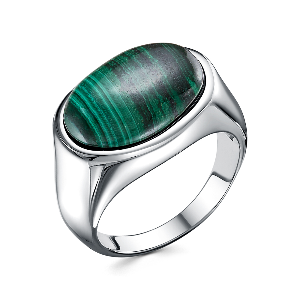 Кольцо из серебра с камнем Малахит фото, цены