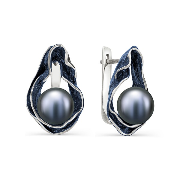 Серьги из серебра с камнем Жемчуг, вставками эмали фото, цены