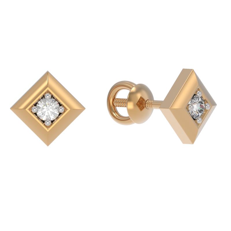 Пуссеты из золота с камнем Бриллиант фото, цены