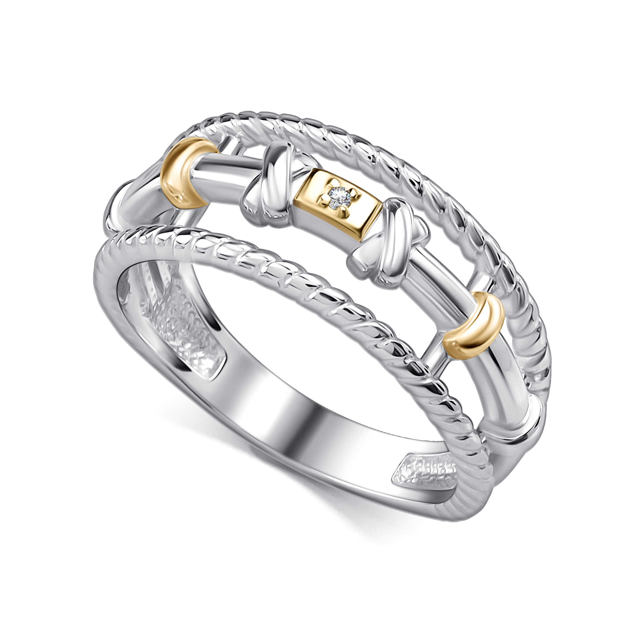 Кольцо из серебра с камнем Бриллиант, вставками золота фото, цены