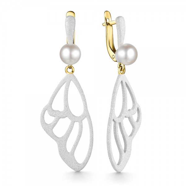 Серьги из серебра с камнем Жемчуг, вставками эмали фото, цены