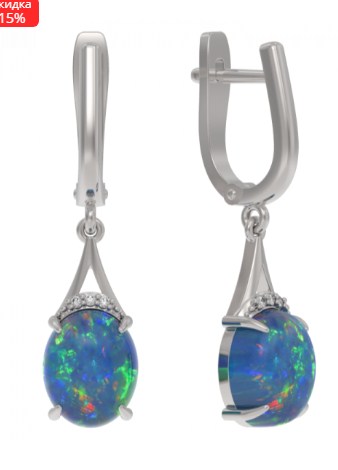 Серьги из серебра с камнем Фианит, Опал иск. фото, цены