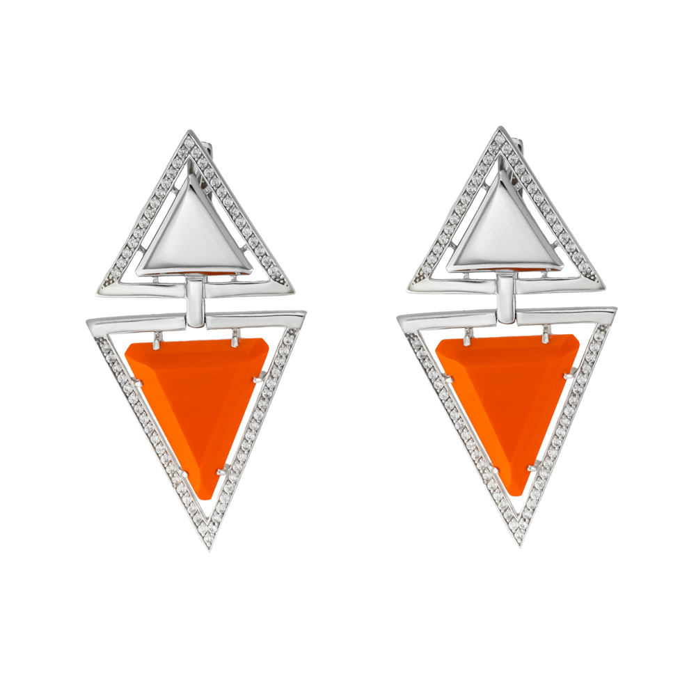 Серьги из серебра с камнем Фианит, Оникс фото, цены