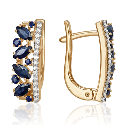 Серьги из золота с камнем Бриллиант, Сапфир фото, цены