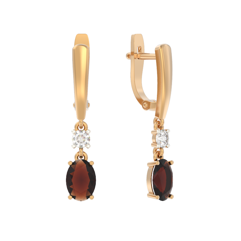 Серьги из золота с камнем Гранат, Фианит фото, цены
