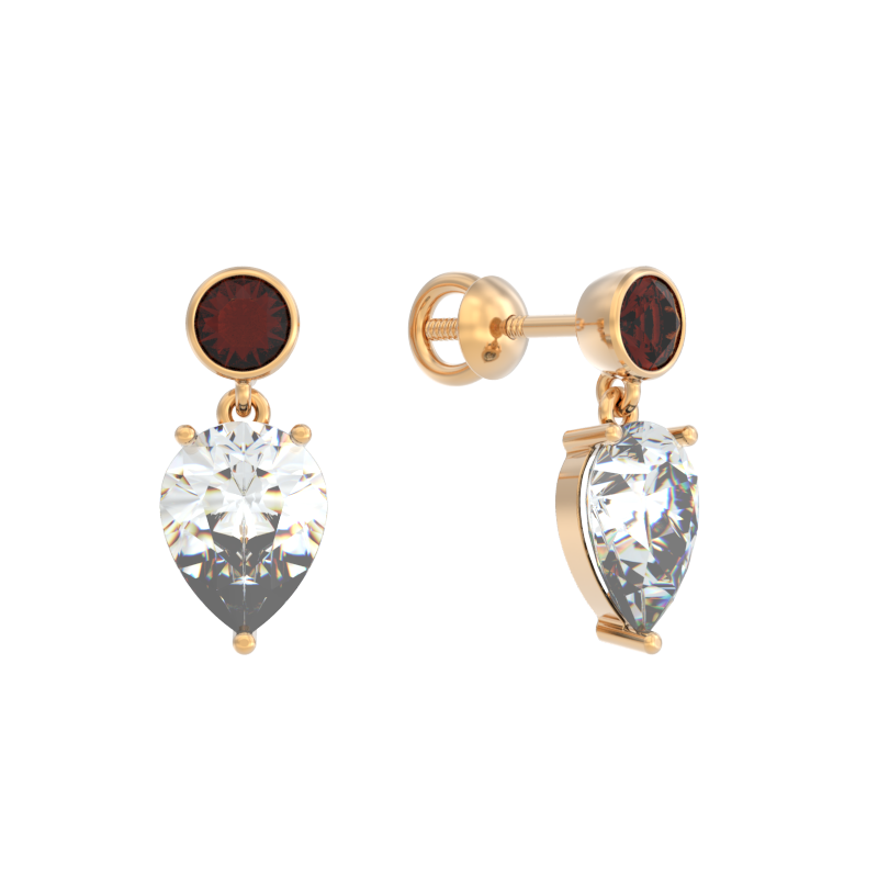 Пуссеты из золота с камнем Гранат, Фианит фото, цены