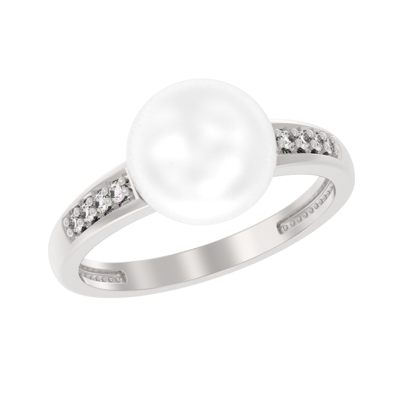 Кольцо из серебра с камнем Жемчуг, Фианит фото, цены