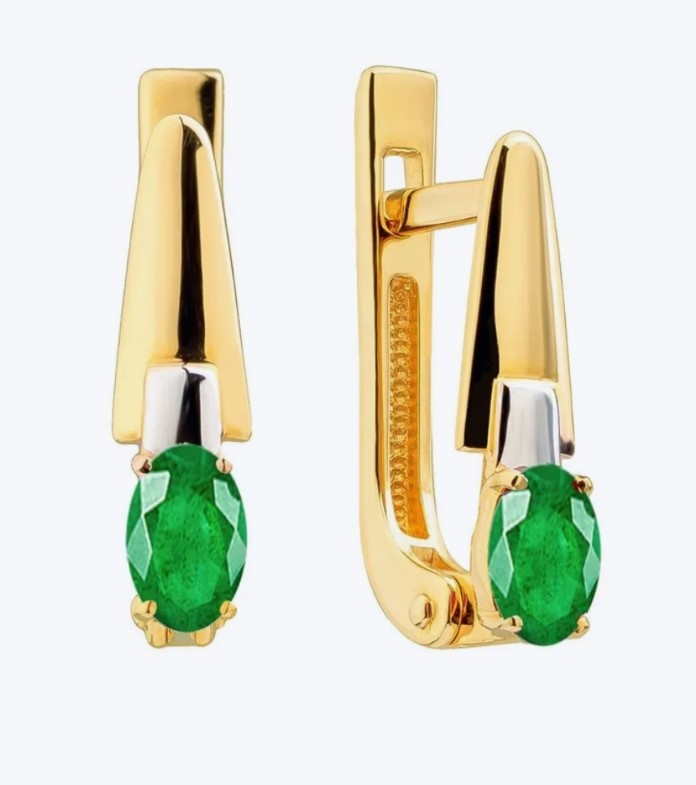 Серьги из золота с камнем Изумруд фото, цены