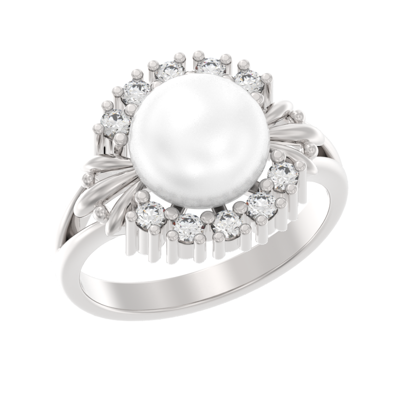 Кольцо из серебра с камнем Жемчуг, Фианит фото, цены