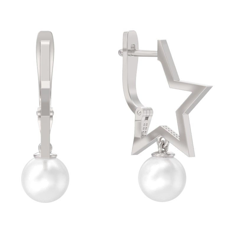 Серьги из серебра с камнем Жемчуг фото, цены