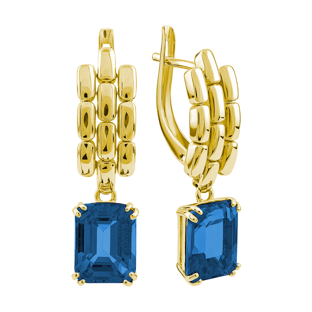 Серьги из золота с камнем Лондон топаз фото, цены